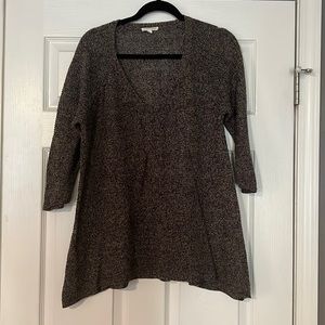 Eileen Fisher linen  Open Weave V Neck 3/4 Sleeve Sweater Top
